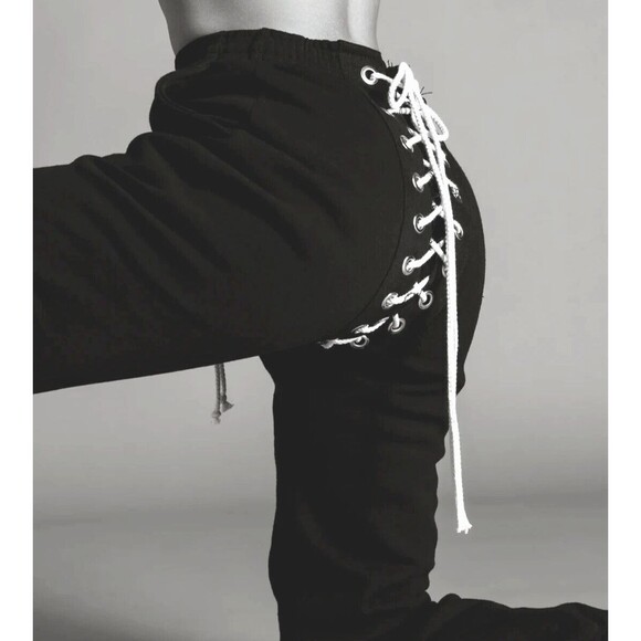 Samaria Leah Nicki Sweatpants XXL Black Lace-Up Back Joggers Hip Hop Streetwear - Picture 2 of 11